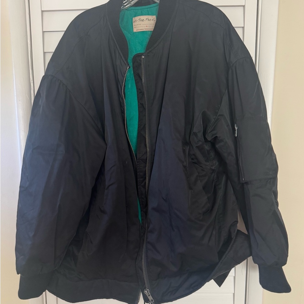 We The Free Black Bomber Jacket with Teal Lining
